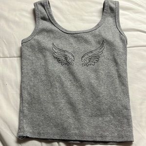 Grey Angel Wings Cropped Tank Top